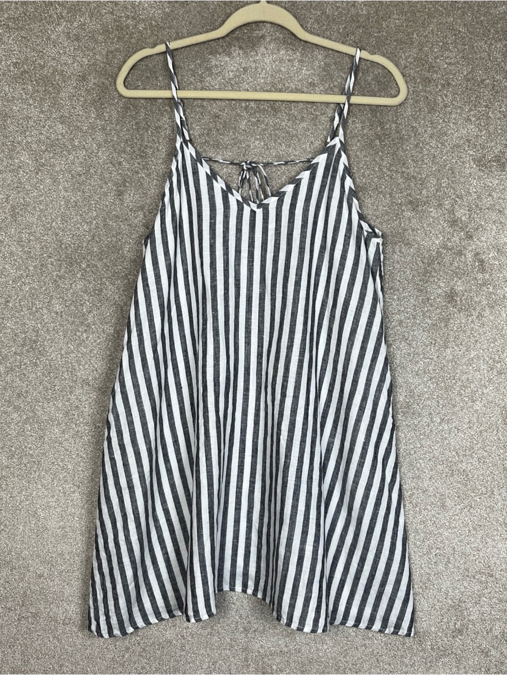 Reistor Dress Womens Large Gray Stripe Linen Sleeveless Pockets Summer- 4821